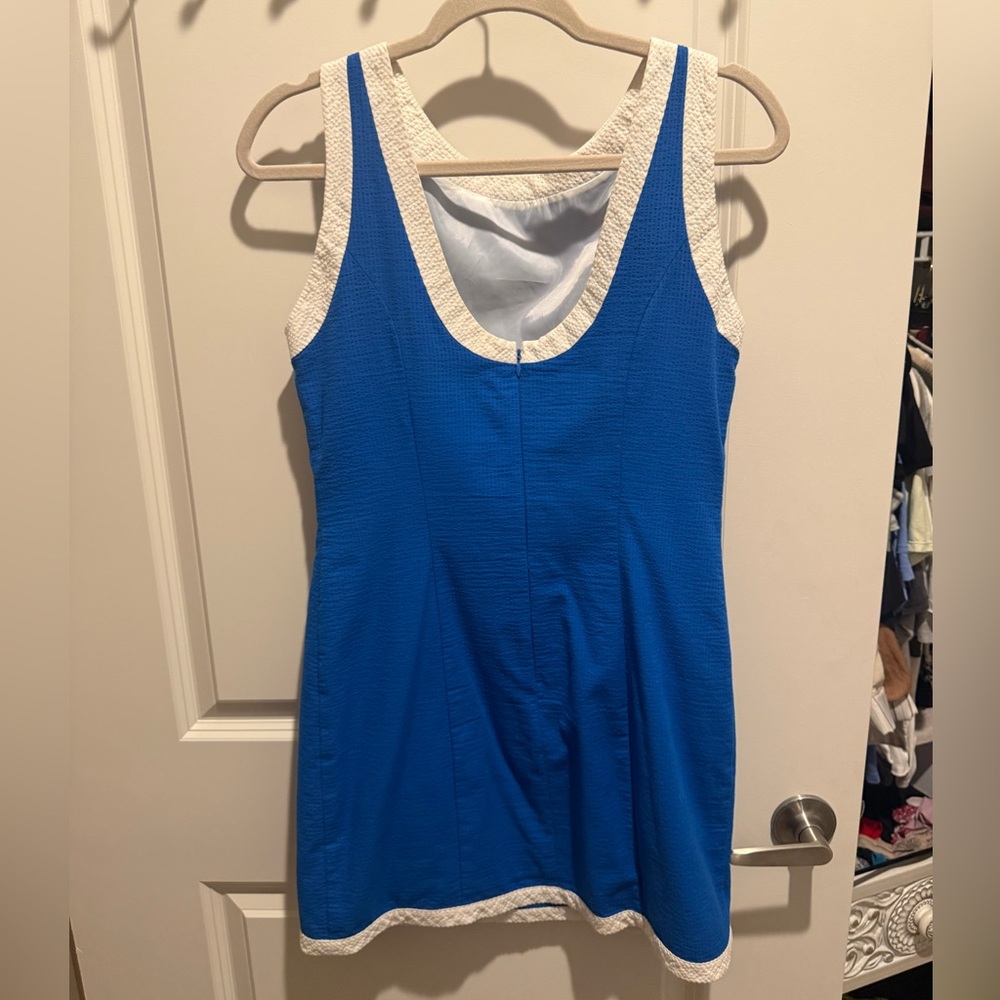 Lauren James Blue Mini Dress with White Trim